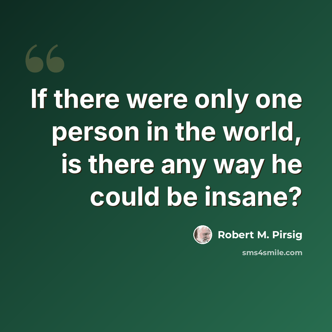 “If there were only one person in the world, is there any way he could be insane?” quote by Robert M. Pirsig