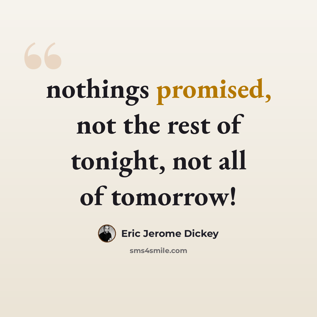 “nothings promised, not the rest of tonight, not all of tomorrow!” quote by Eric Jerome Dickey