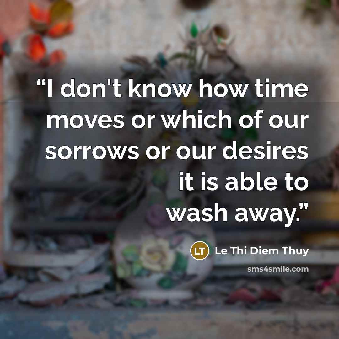 “I don't know how time moves or which of our sorrows or our desires it is able to wash away.” quote by Le Thi Diem Thuy