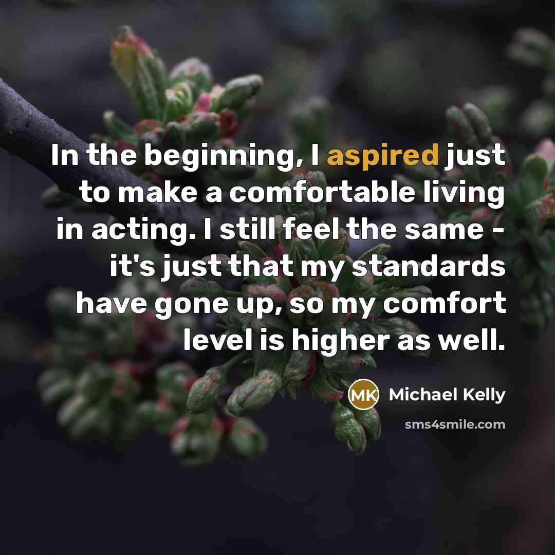 “In the beginning, I aspired just to make a comfortable living in acting. I still feel the same - it's just that my standards have gone up, so my comfort level is higher as well.” quote by Michael Kelly