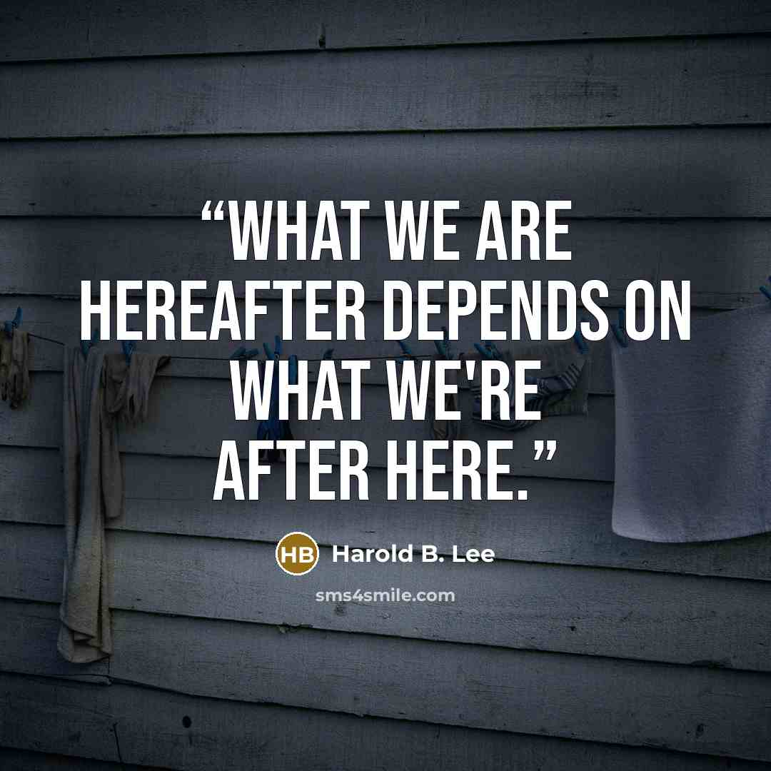“What we are hereafter depends on what we're after here.” quote by Harold B. Lee