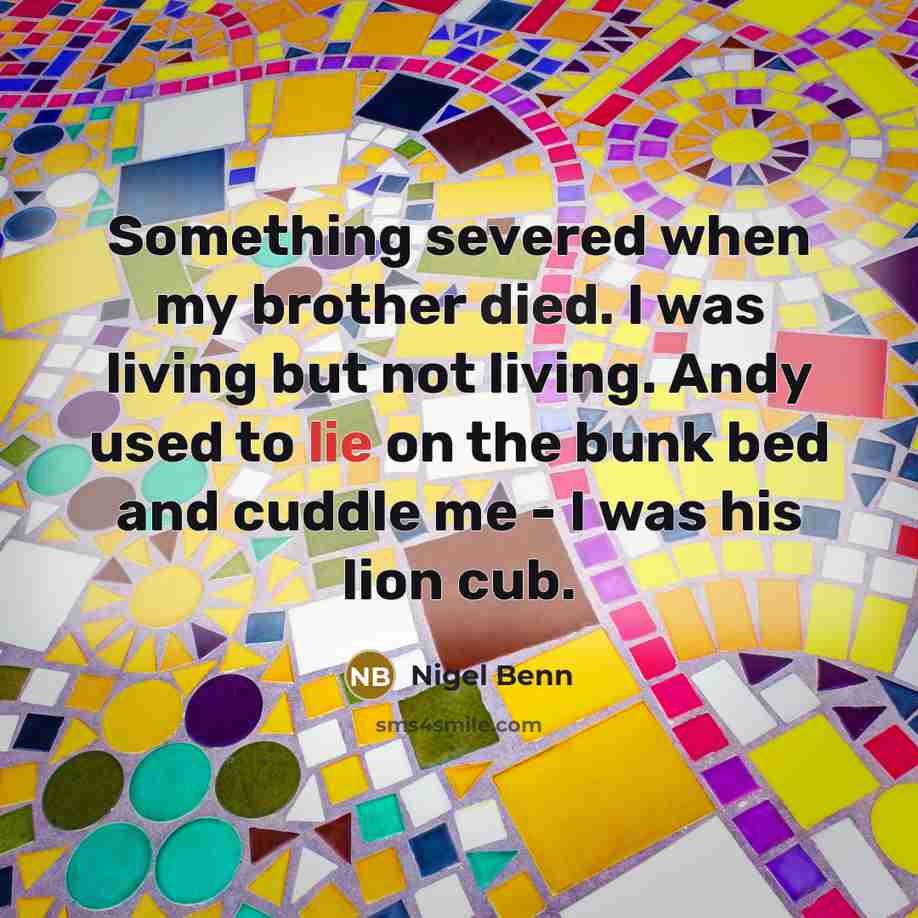 “Something severed when my brother died. I was living but not living. Andy used to lie on the bunk bed and cuddle me - I was his lion cub.” quote by Nigel Benn