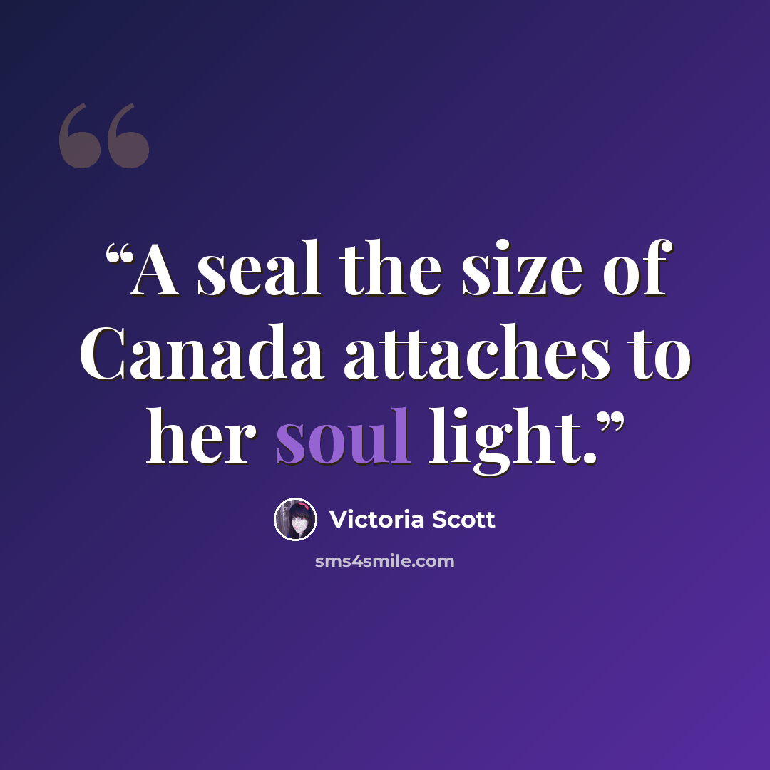 “A seal the size of Canada attaches to her soul light.” quote by Victoria Scott