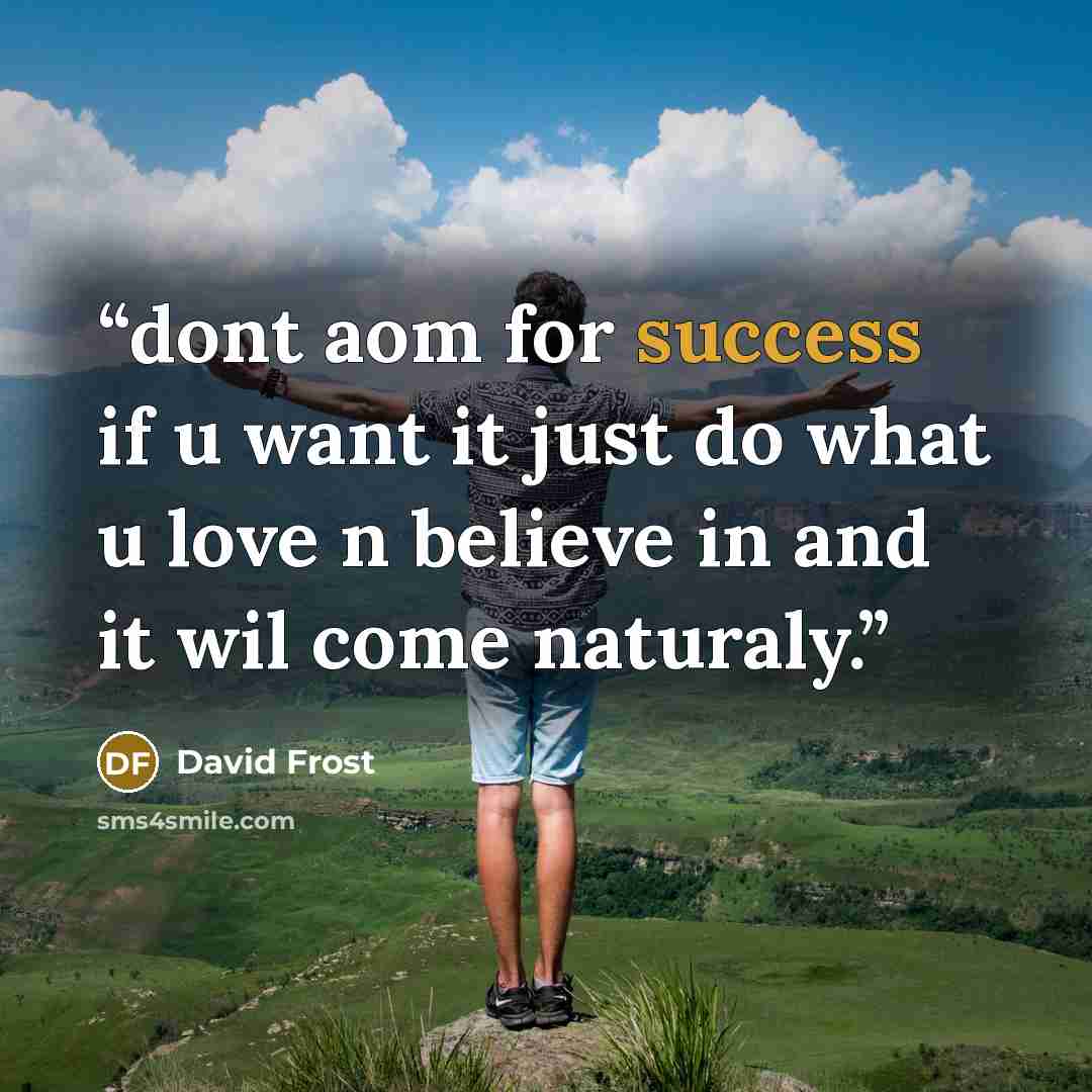 “dont aom for success if u want it just do what u love n believe in and it wil come naturaly.” quote by David Frost