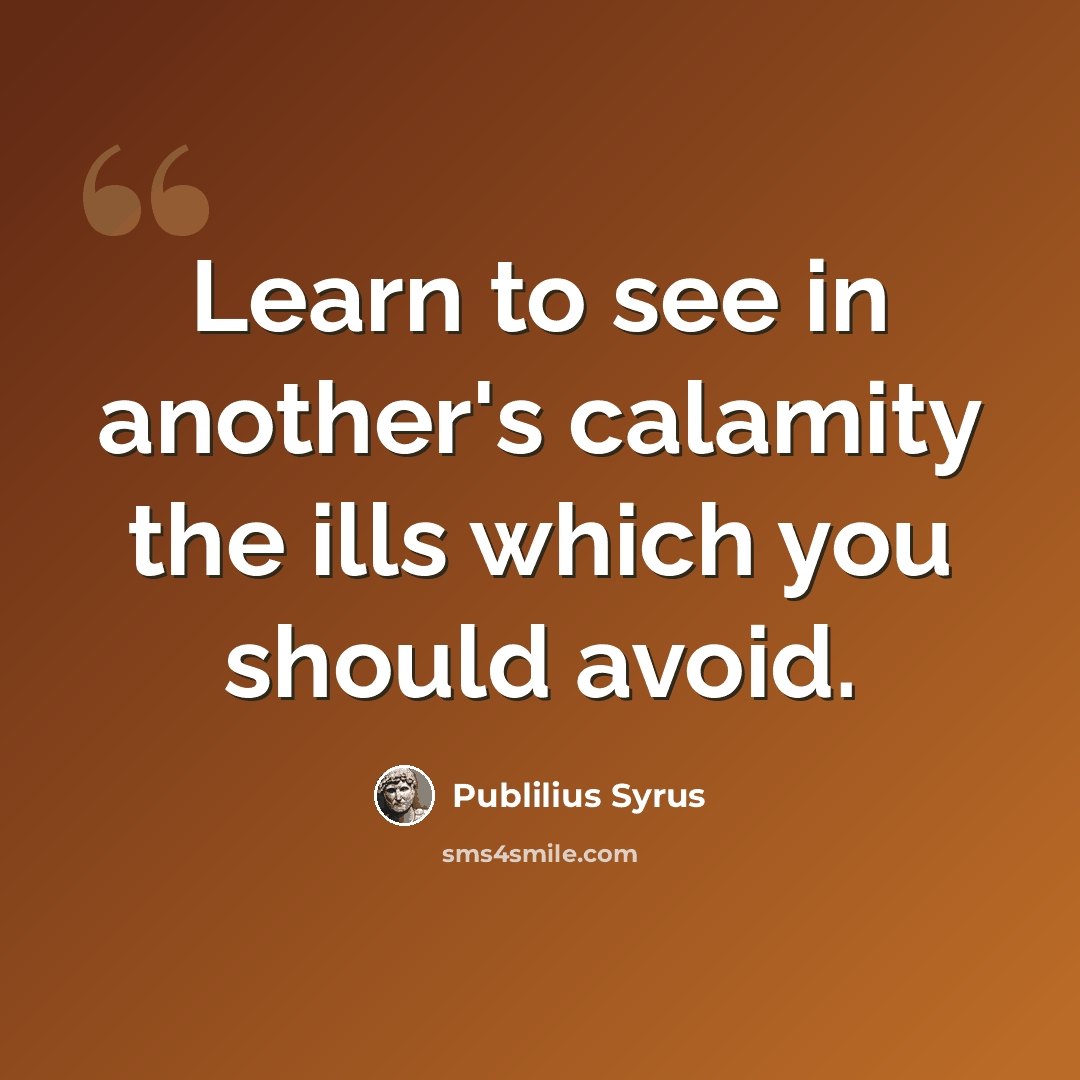 “Learn to see in another's calamity the ills which you should avoid.” quote by Publilius Syrus