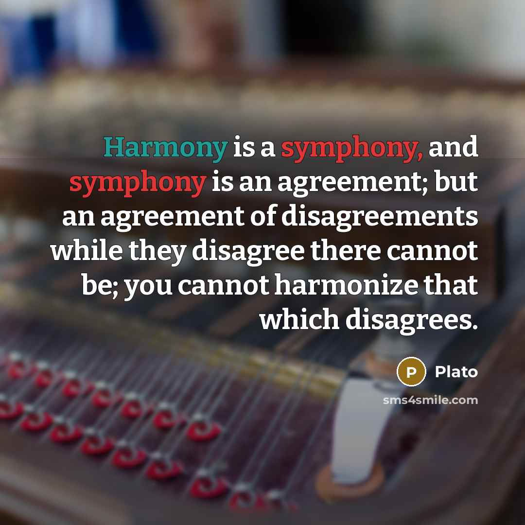 “Harmony is a symphony, and symphony is an agreement; but an agreement of disagreements while they disagree there cannot be; you cannot harmonize that which disagrees.” quote by Plato