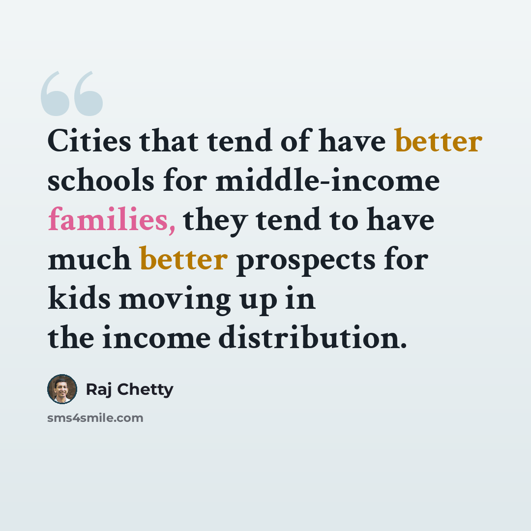 “Cities that tend of have better schools for middle-income families, they tend to have much better prospects for kids moving up in the income distribution.” quote by Raj Chetty