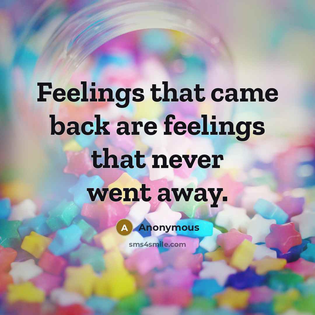 “Feelings that came back are feelings that never went away.” quote by Anonymous