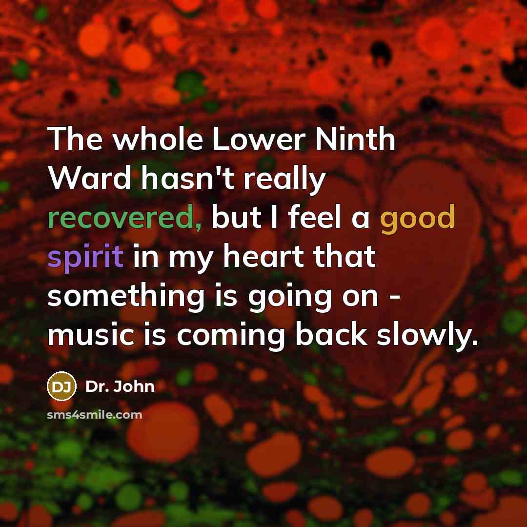 “The whole Lower Ninth Ward hasn't really recovered, but I feel a good spirit in my heart that something is going on - music is coming back slowly.” quote by Dr. John
