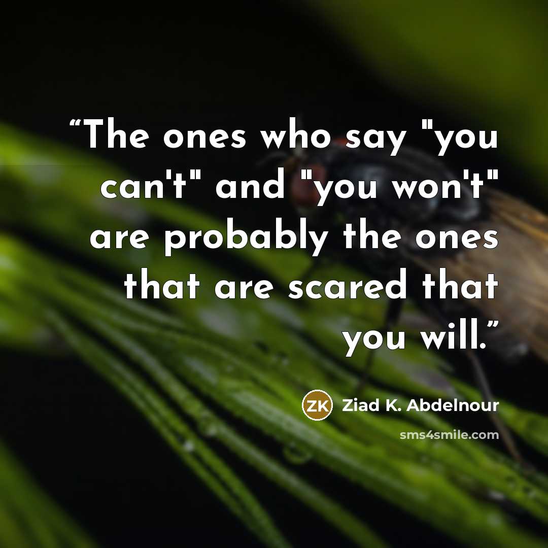 “The ones who say "you can't" and "you won't" are probably the ones that are scared that you will.” quote by Ziad K. Abdelnour