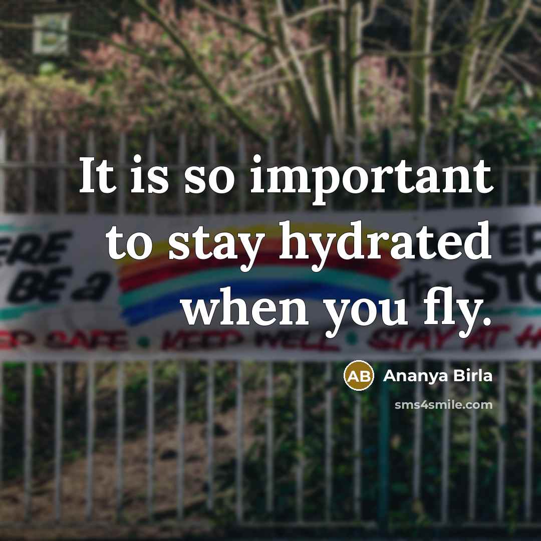 “It is so important to stay hydrated when you fly.” quote by Ananya Birla