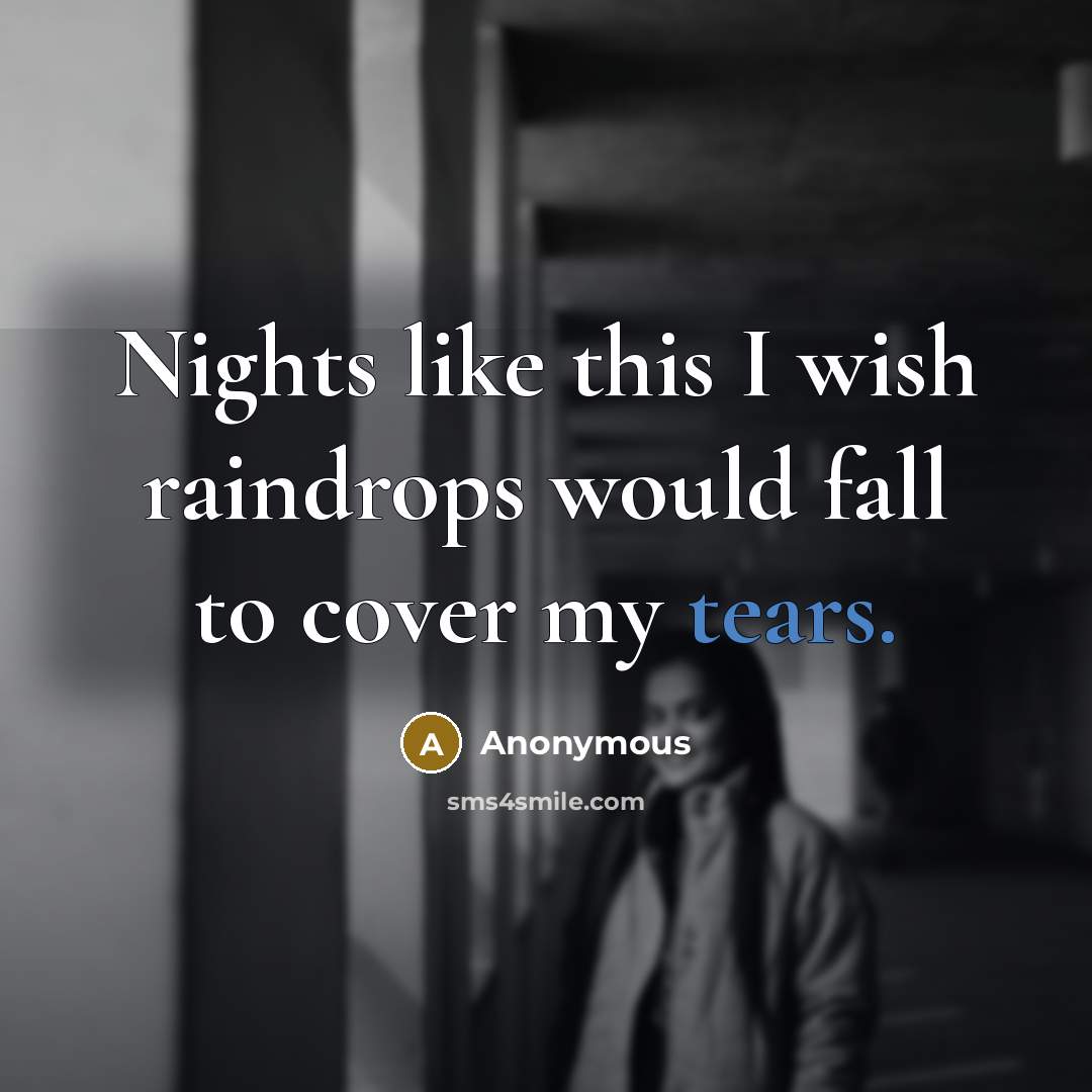 “Nights like this I wish raindrops would fall to cover my tears.” quote by Anonymous