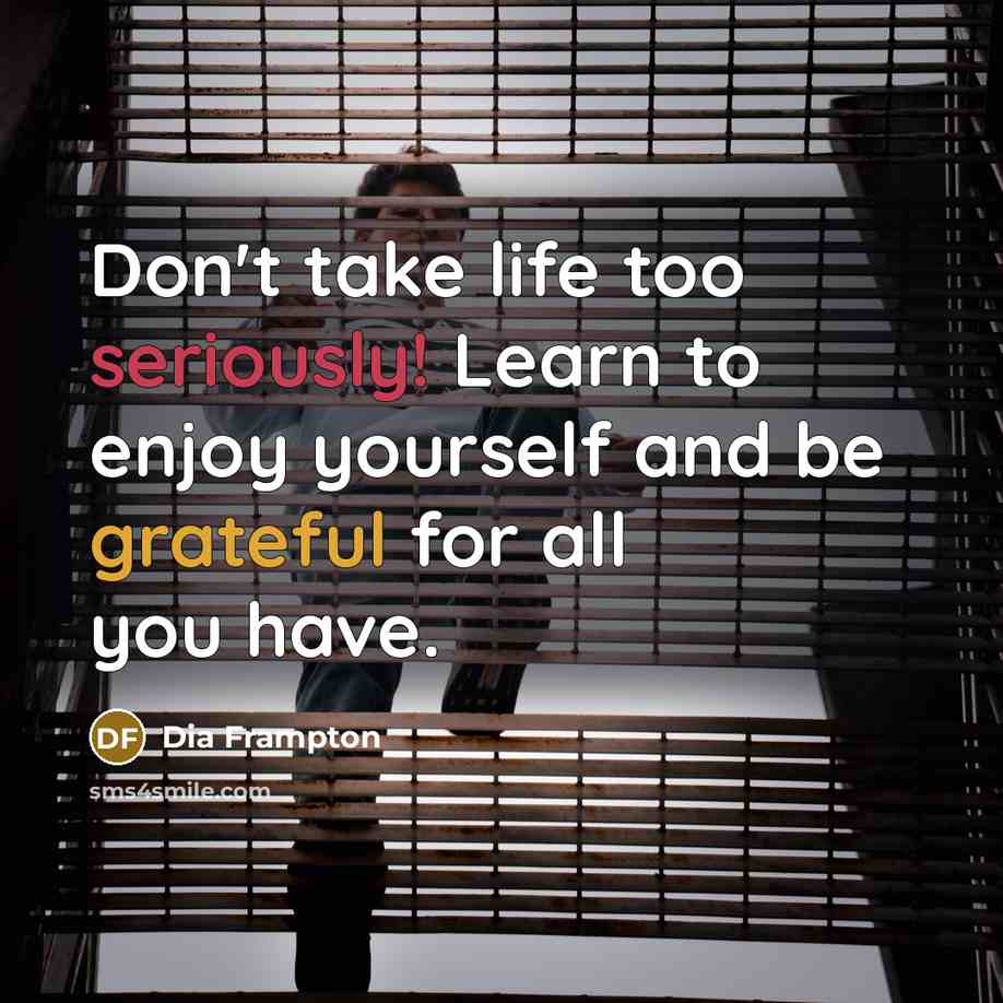 “Don't take life too seriously! Learn to enjoy yourself and be grateful for all you have.” quote by Dia Frampton