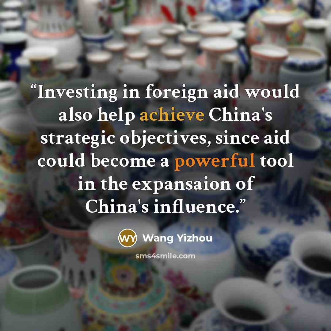 “Investing in foreign aid would also help achieve China's strategic objectives, since aid could become a powerful tool in the expansaion of China's influence.” quote by Wang Yizhou