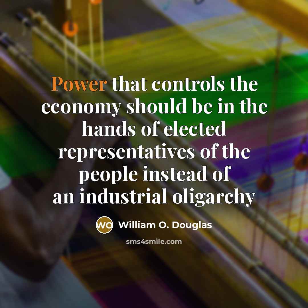 “Power that controls the economy should be in the hands of elected representatives of the people instead of an industrial oligarchy” quote by William O. Douglas