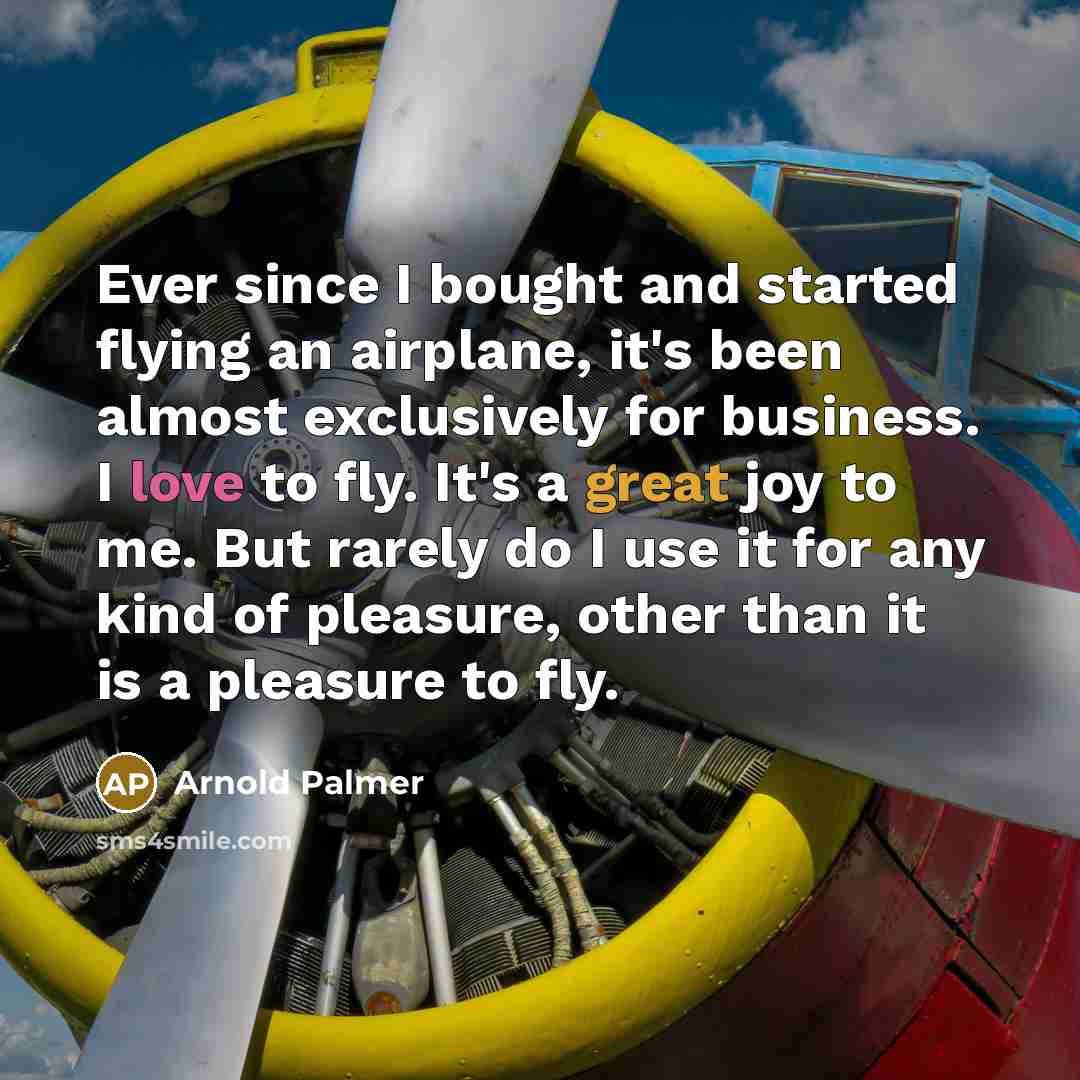 “Ever since I bought and started flying an airplane, it's been almost exclusively for business. I love to fly. It's a great joy to me. But rarely do I use it for any kind of pleasure, other than it is a pleasure to fly.” quote by Arnold Palmer
