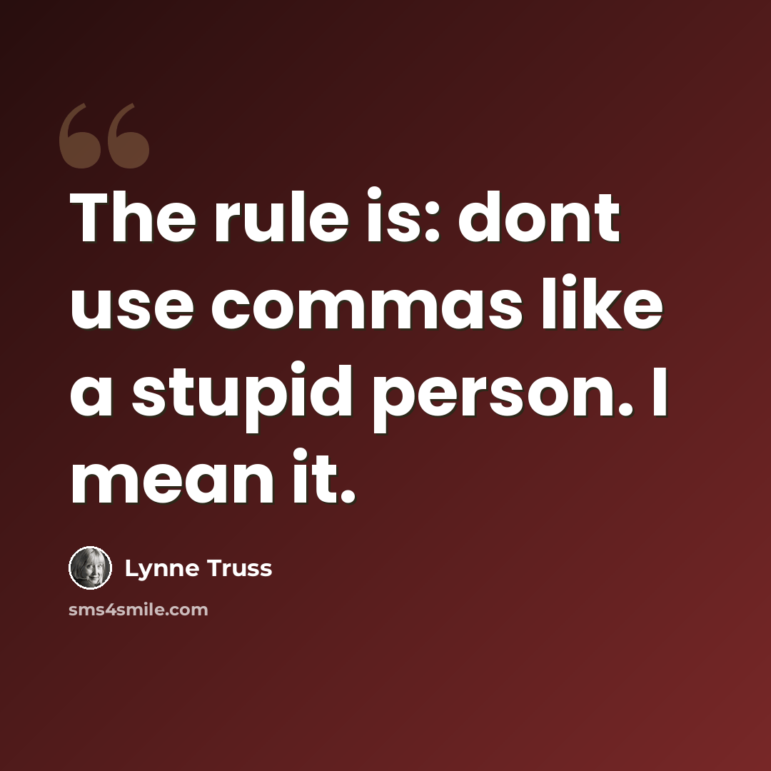 “The rule is: dont use commas like a stupid person. I mean it.” quote by Lynne Truss