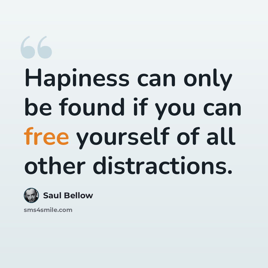 “Hapiness can only be found if you can free yourself of all other distractions.” quote by Saul Bellow