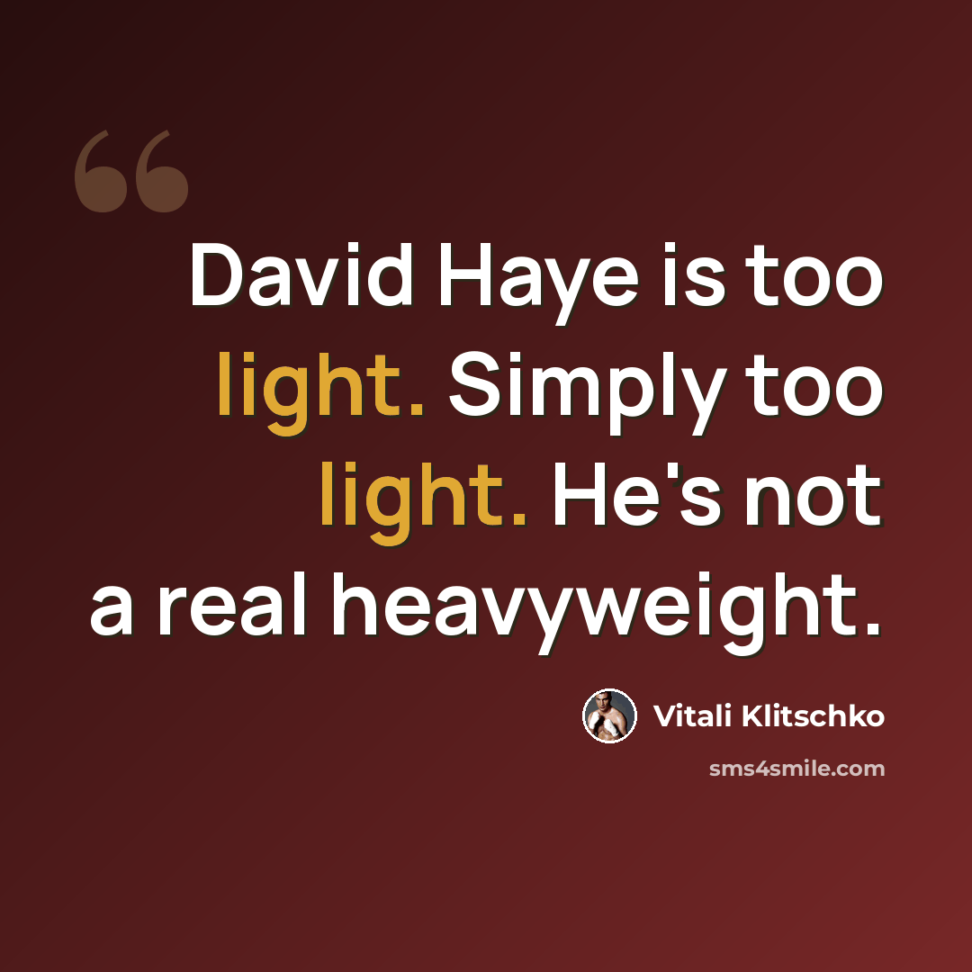 “David Haye is too light. Simply too light. He's not a real heavyweight.” quote by Vitali Klitschko