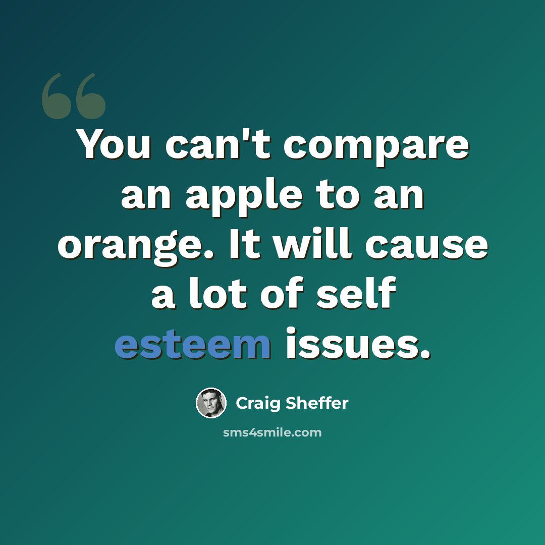 “You can't compare an apple to an orange. It will cause a lot of self esteem issues.” quote by Craig Sheffer