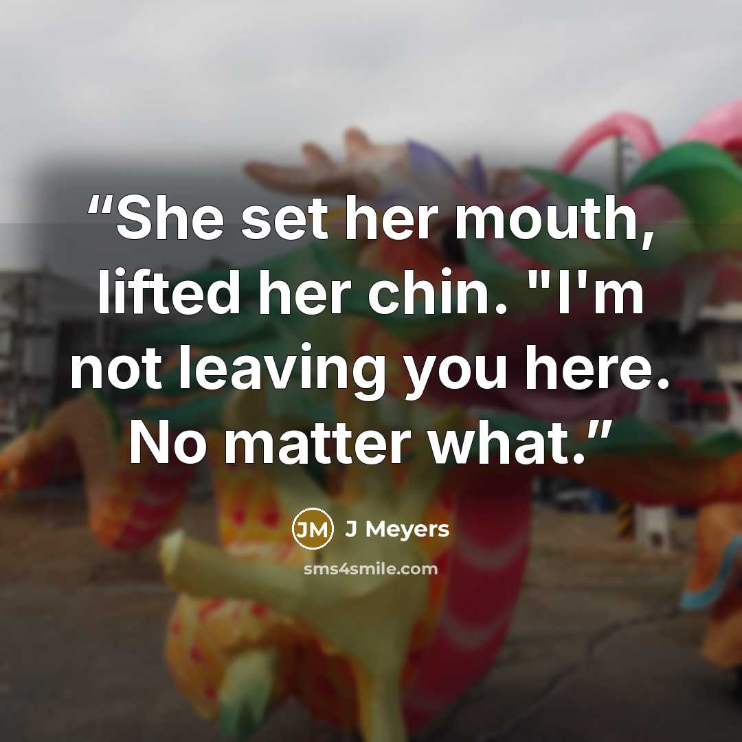 “She set her mouth, lifted her chin. "I'm not leaving you here. No matter what.” quote by J Meyers