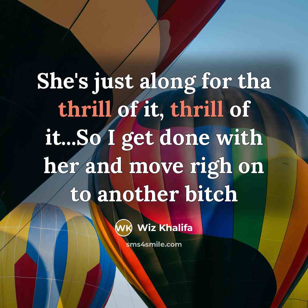 “She's just along for tha thrill of it, thrill of it...So I get done with her and move righ on to another bitch” quote by Wiz Khalifa