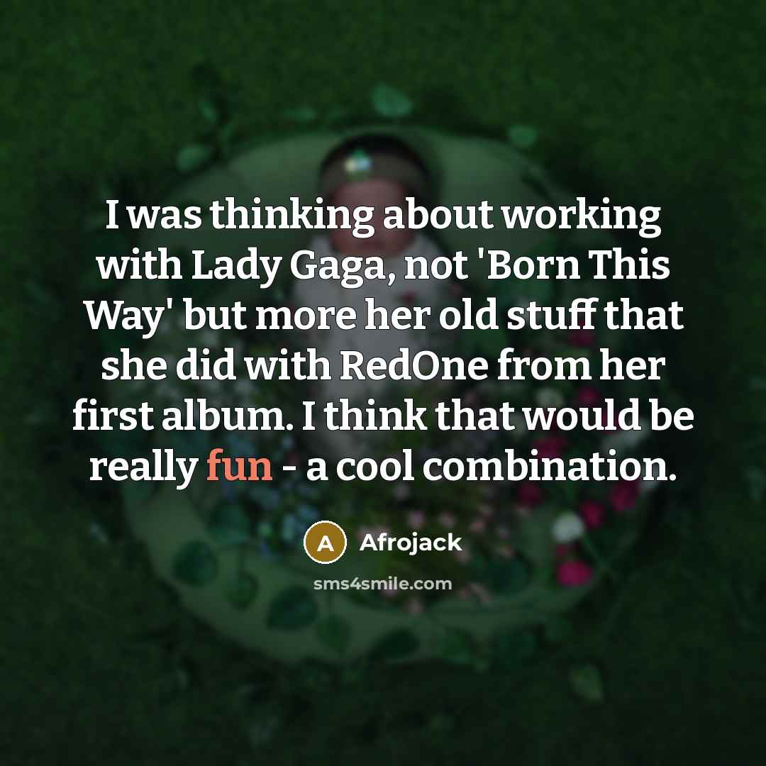 “I was thinking about working with Lady Gaga, not 'Born This Way' but more her old stuff that she did with RedOne from her first album. I think that would be really fun - a cool combination.” quote by Afrojack