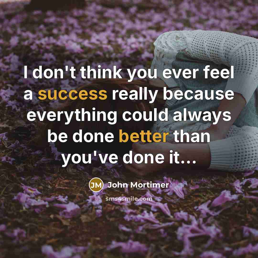 “I don't think you ever feel a success really because everything could always be done better than you've done it...” quote by John Mortimer