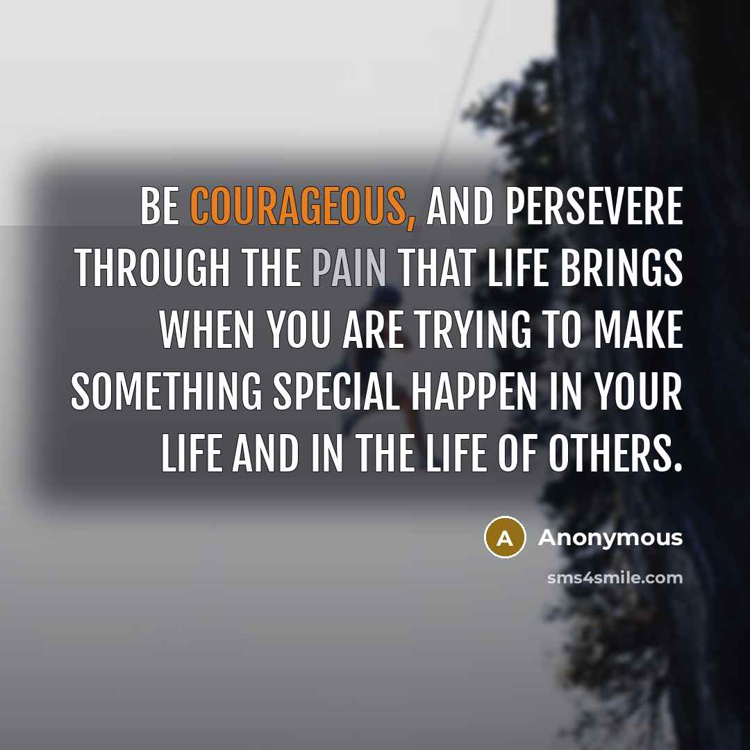 “Be courageous, and persevere through the pain that life brings when you are trying to make something special happen in your life and in the life of others.” quote by Anonymous
