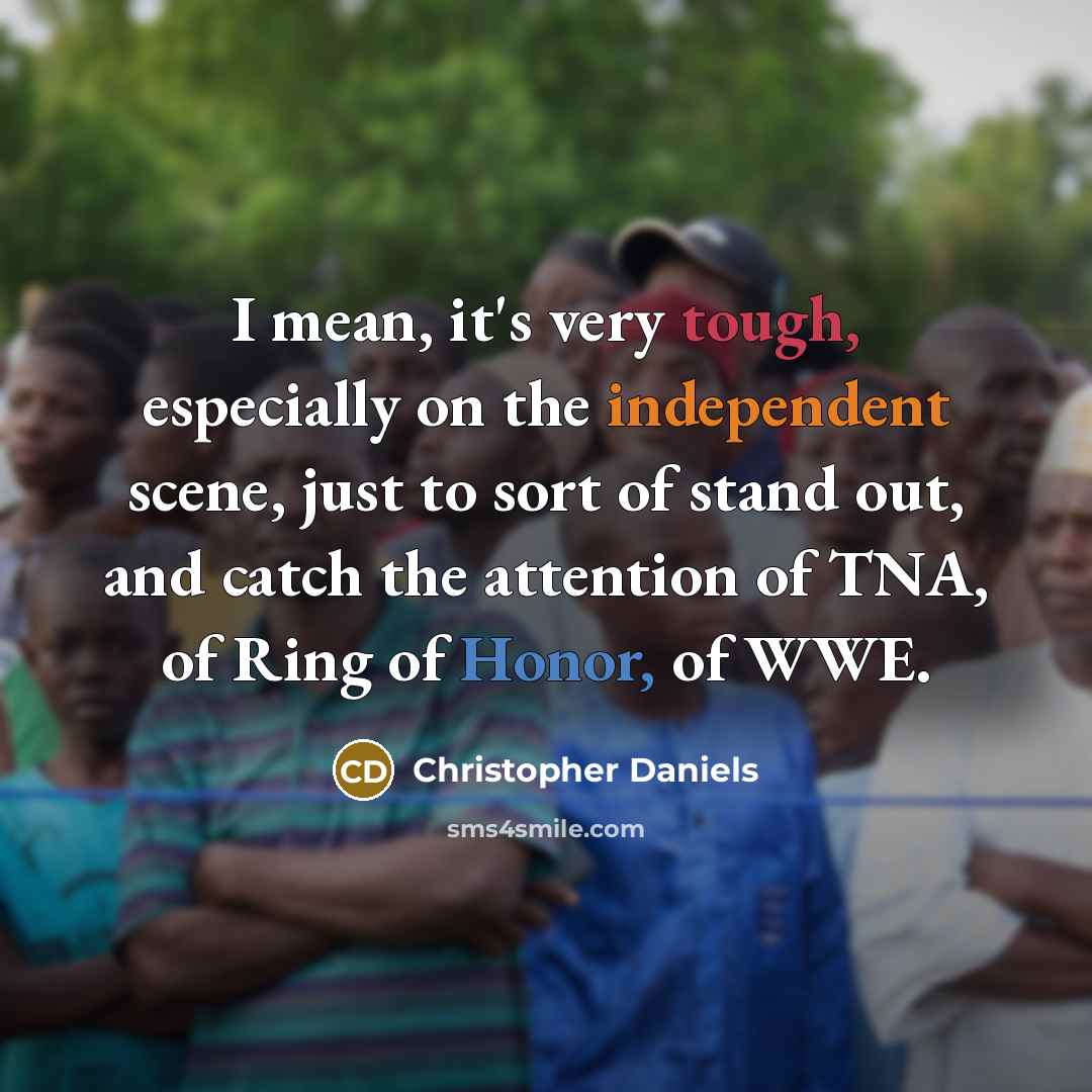 “I mean, it's very tough, especially on the independent scene, just to sort of stand out, and catch the attention of TNA, of Ring of Honor, of WWE.” quote by Christopher Daniels