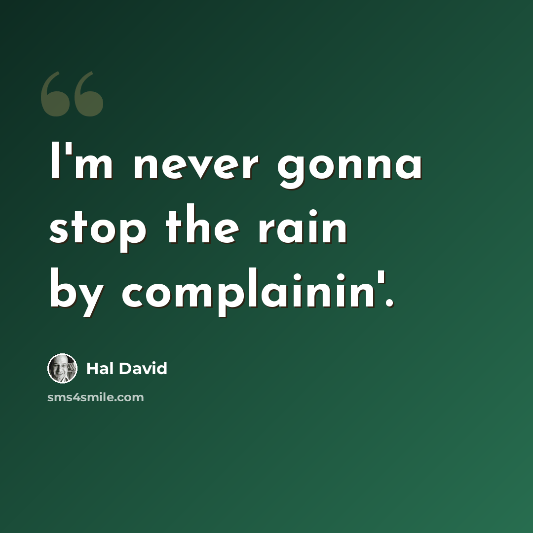 “I'm never gonna stop the rain by complainin'.” quote by Hal David