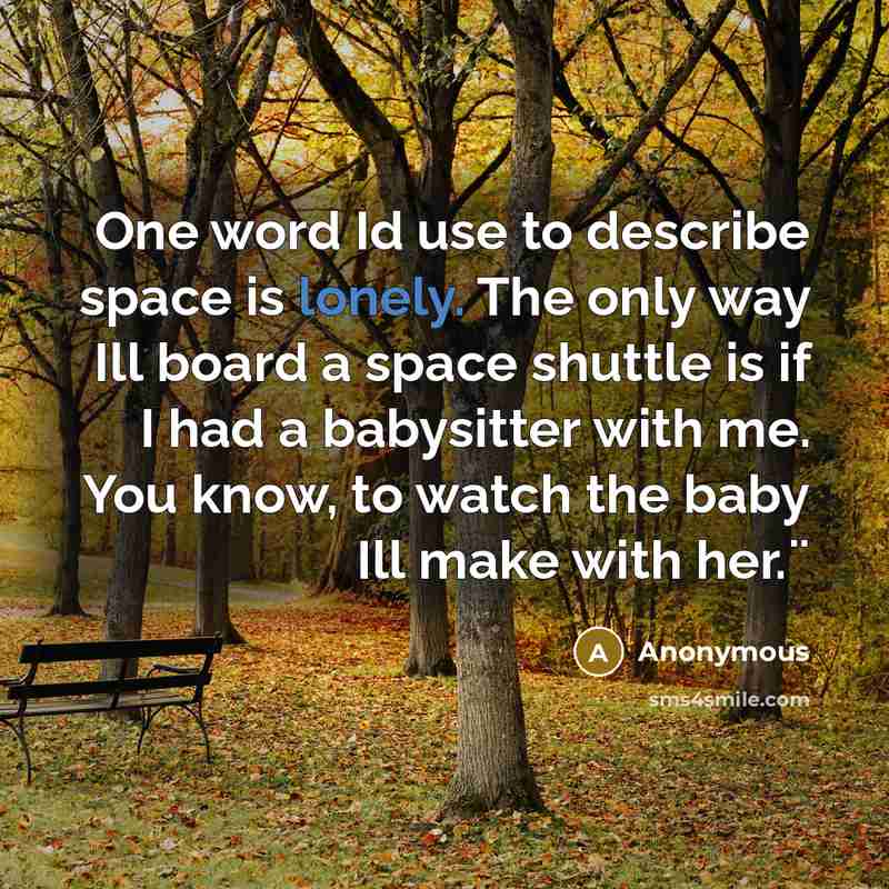 “One word Id use to describe space is lonely. The only way Ill board a space shuttle is if I had a babysitter with me. You know, to watch the baby Ill make with her.¨” quote by Anonymous