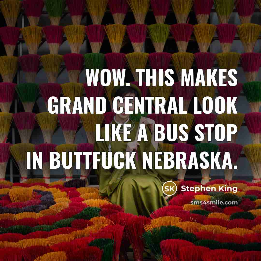 “Wow. This makes grand central look like a bus stop in Buttfuck Nebraska.” quote by Stephen King