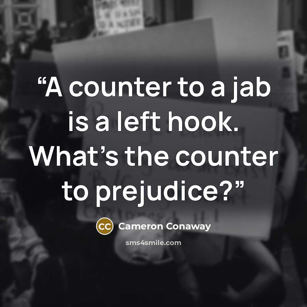 “A counter to a jab is a left hook. What’s the counter to prejudice?” quote by Cameron Conaway