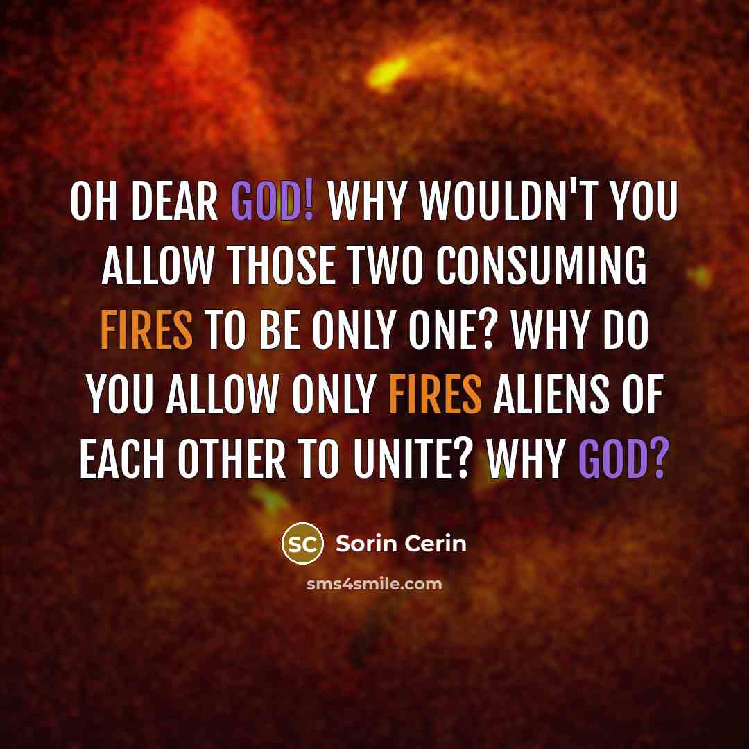 “Oh Dear God! Why wouldn't you allow those two consuming fires to be only one? Why do you allow only fires aliens of each other to unite? Why God?” quote by Sorin Cerin