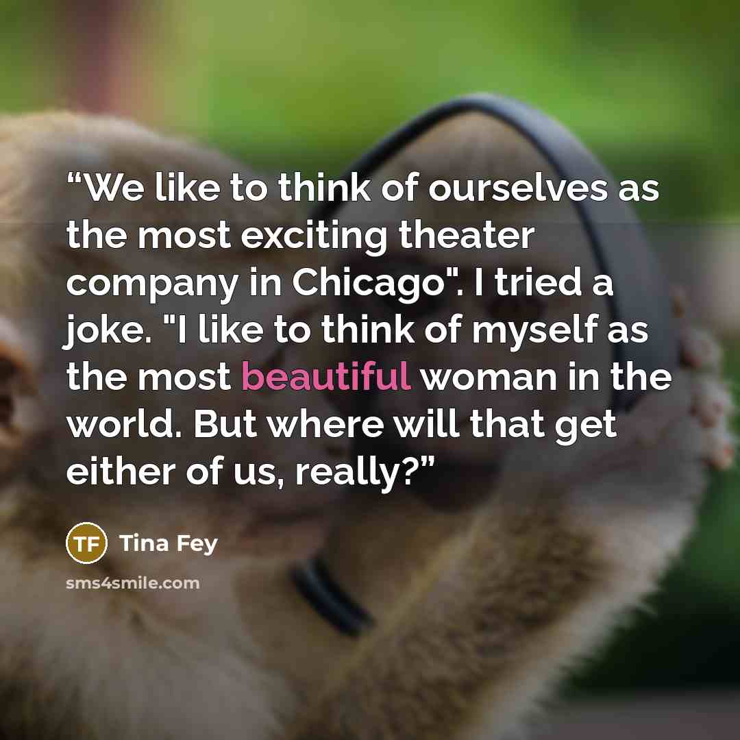 “We like to think of ourselves as the most exciting theater company in Chicago". I tried a joke. "I like to think of myself as the most beautiful woman in the world. But where will that get either of us, really?” quote by Tina Fey