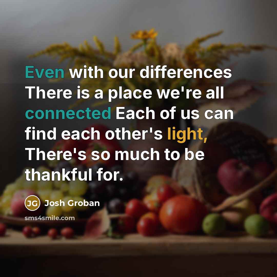 “Even with our differences There is a place we're all connected Each of us can find each other's light, There's so much to be thankful for.” quote by Josh Groban