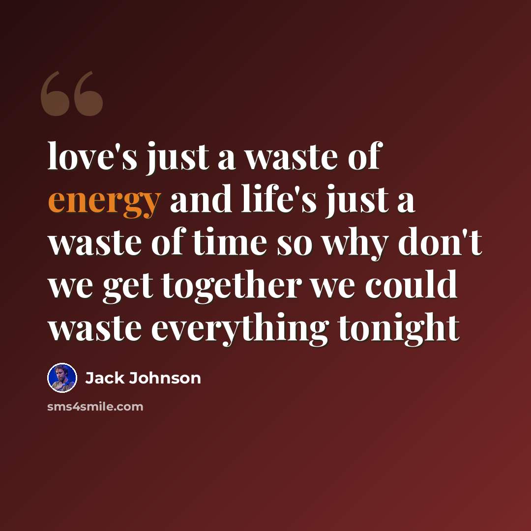 “love's just a waste of energy and life's just a waste of time so why don't we get together we could waste everything tonight” quote by Jack Johnson