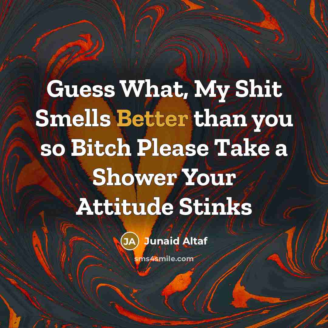 “Guess What, My Shit Smells Better than you so Bitch Please Take a Shower Your Attitude Stinks” quote by Junaid Altaf