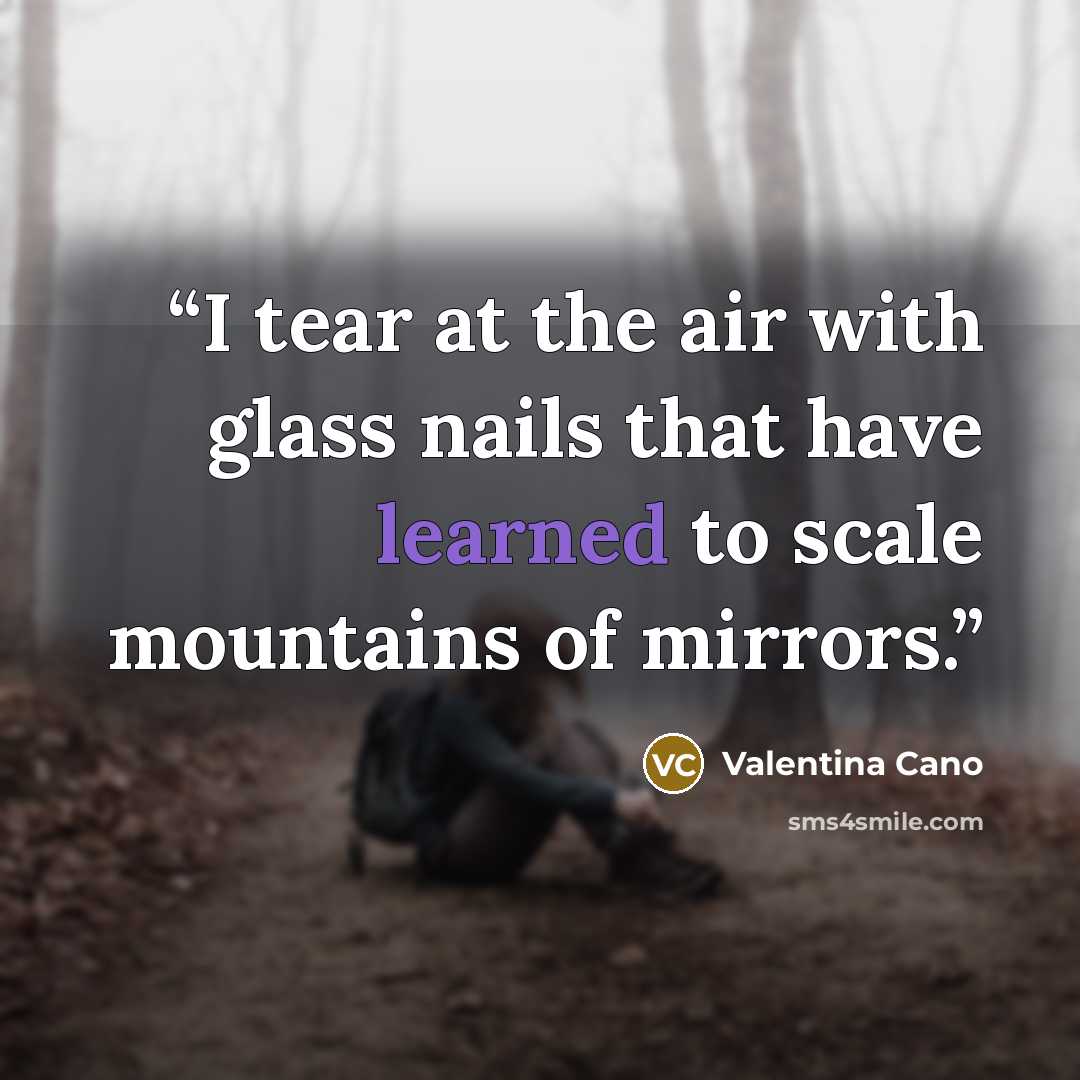 “I tear at the air with glass nails that have learned to scale mountains of mirrors.” quote by Valentina Cano