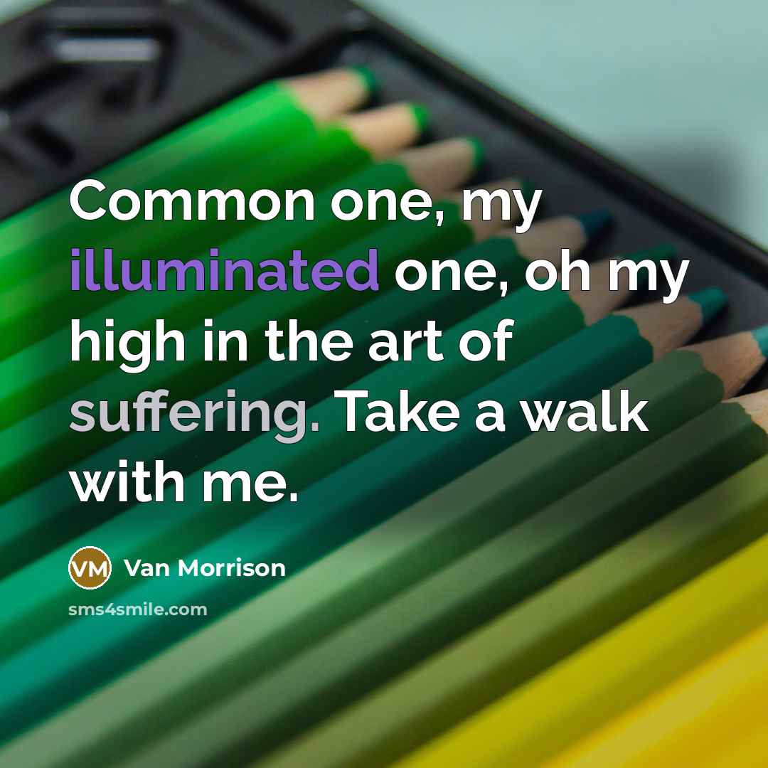 “Common one, my illuminated one, oh my high in the art of suffering. Take a walk with me.” quote by Van Morrison