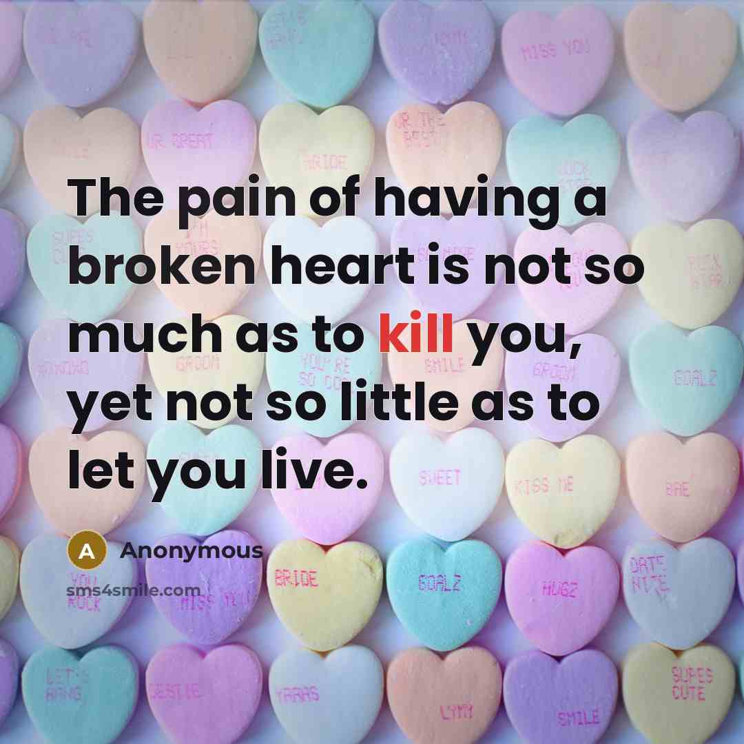 “The pain of having a broken heart is not so much as to kill you, yet not so little as to let you live.” quote by Anonymous