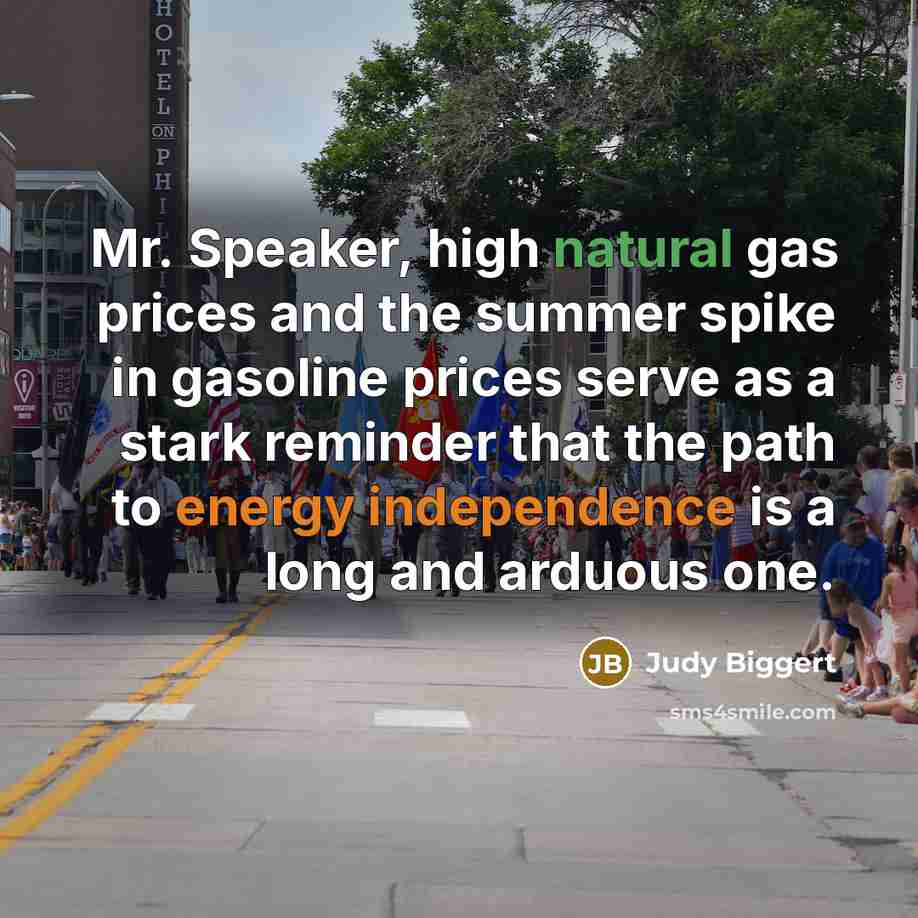 “Mr. Speaker, high natural gas prices and the summer spike in gasoline prices serve as a stark reminder that the path to energy independence is a long and arduous one.” quote by Judy Biggert