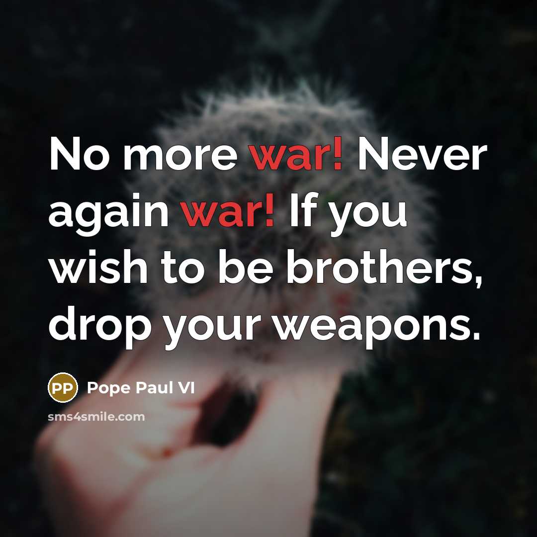 “No more war! Never again war! If you wish to be brothers, drop your weapons.” quote by Pope Paul VI