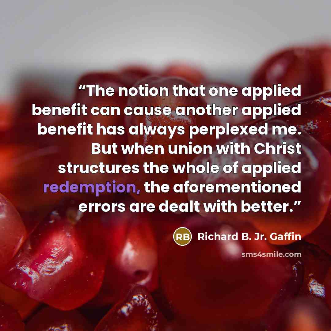 “The notion that one applied benefit can cause another applied benefit has always perplexed me. But when union with Christ structures the whole of applied redemption, the aforementioned errors are dealt with better.” quote by Richard B. Jr. Gaffin