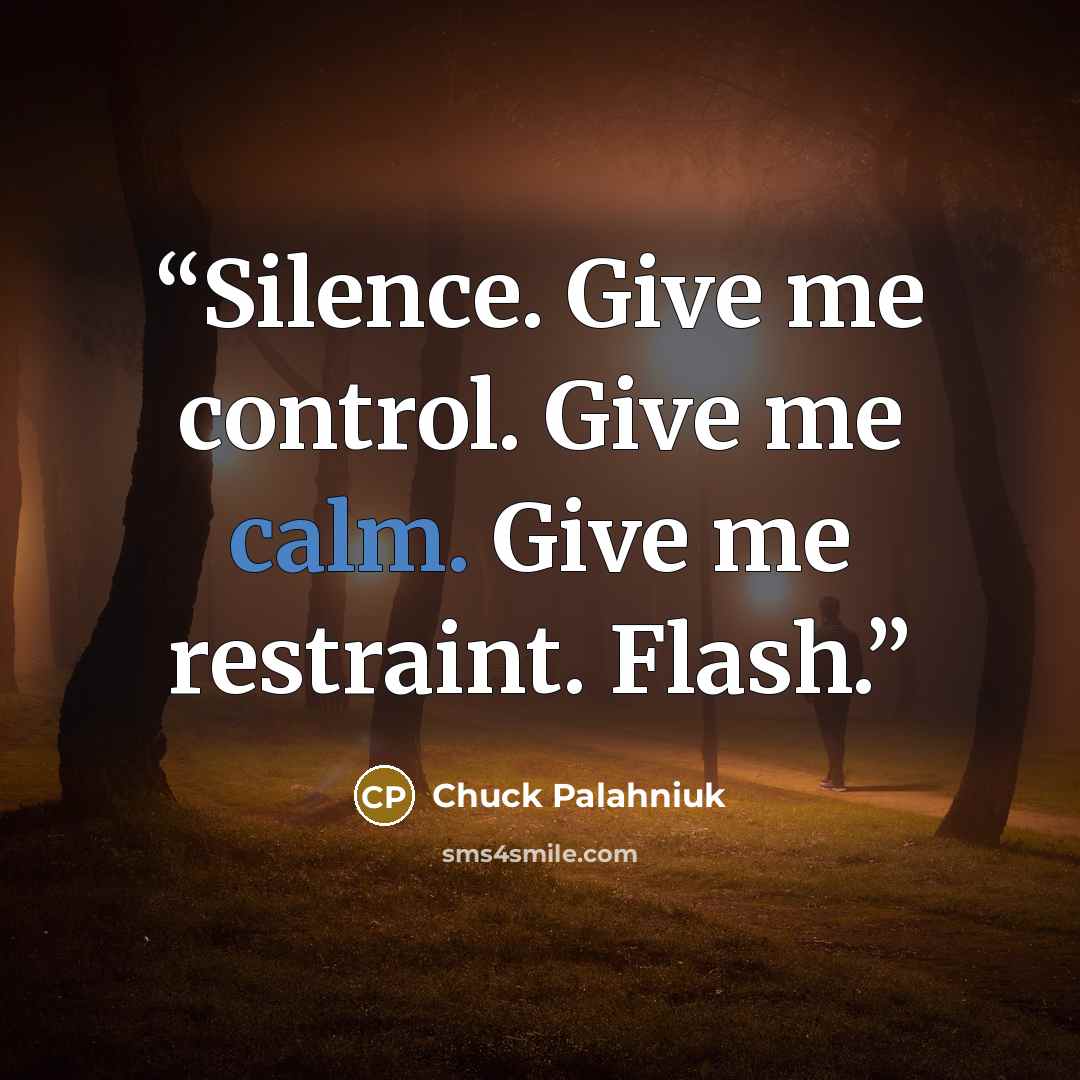 “Silence. Give me control. Give me calm. Give me restraint. Flash.” quote by Chuck Palahniuk
