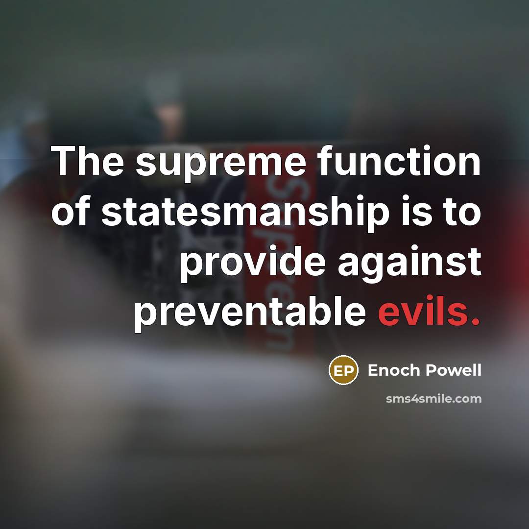 “The supreme function of statesmanship is to provide against preventable evils.” quote by Enoch Powell