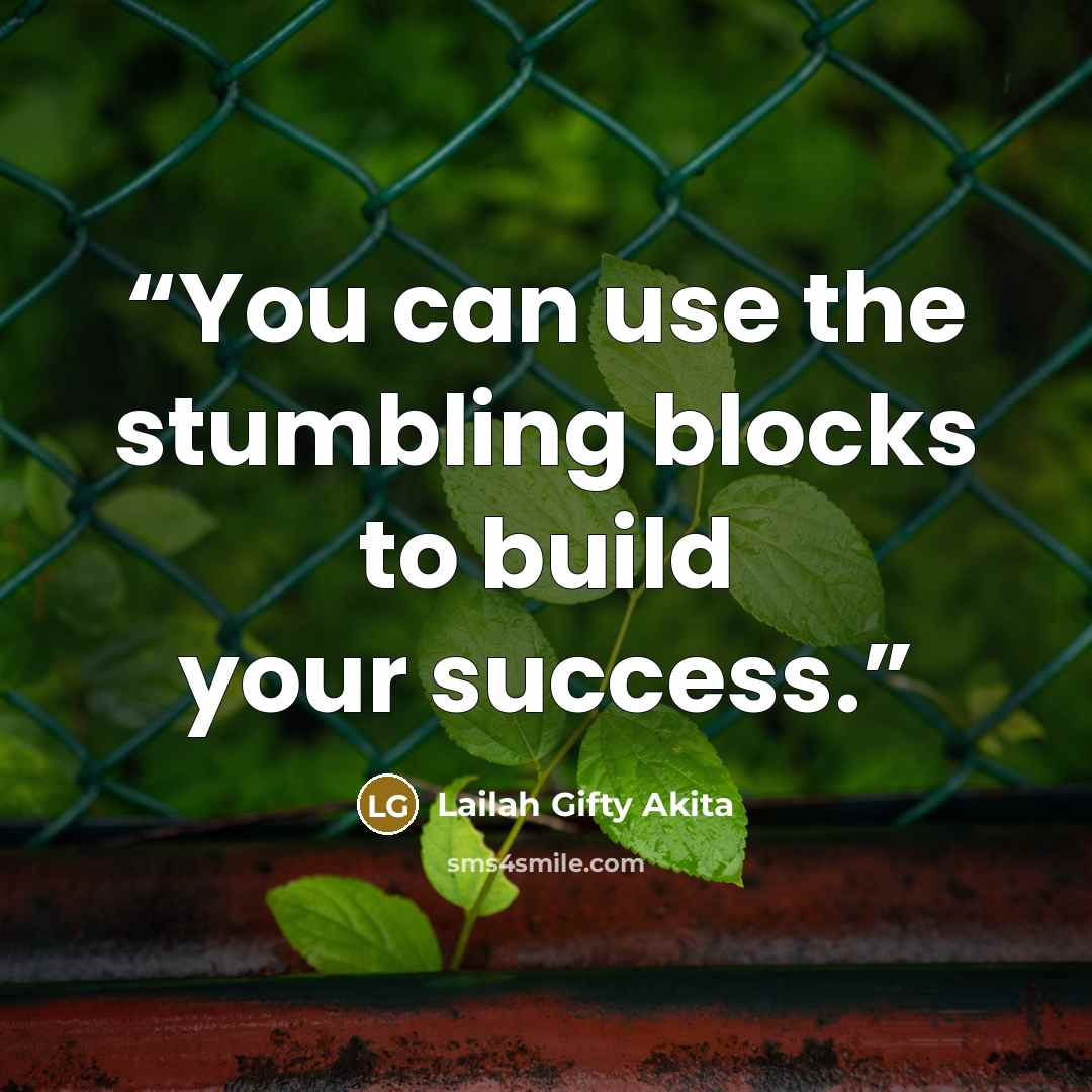 “You can use the stumbling blocks to build your success.” quote by Lailah Gifty Akita