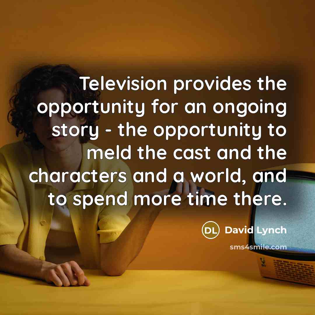 “Television provides the opportunity for an ongoing story - the opportunity to meld the cast and the characters and a world, and to spend more time there.” quote by David Lynch