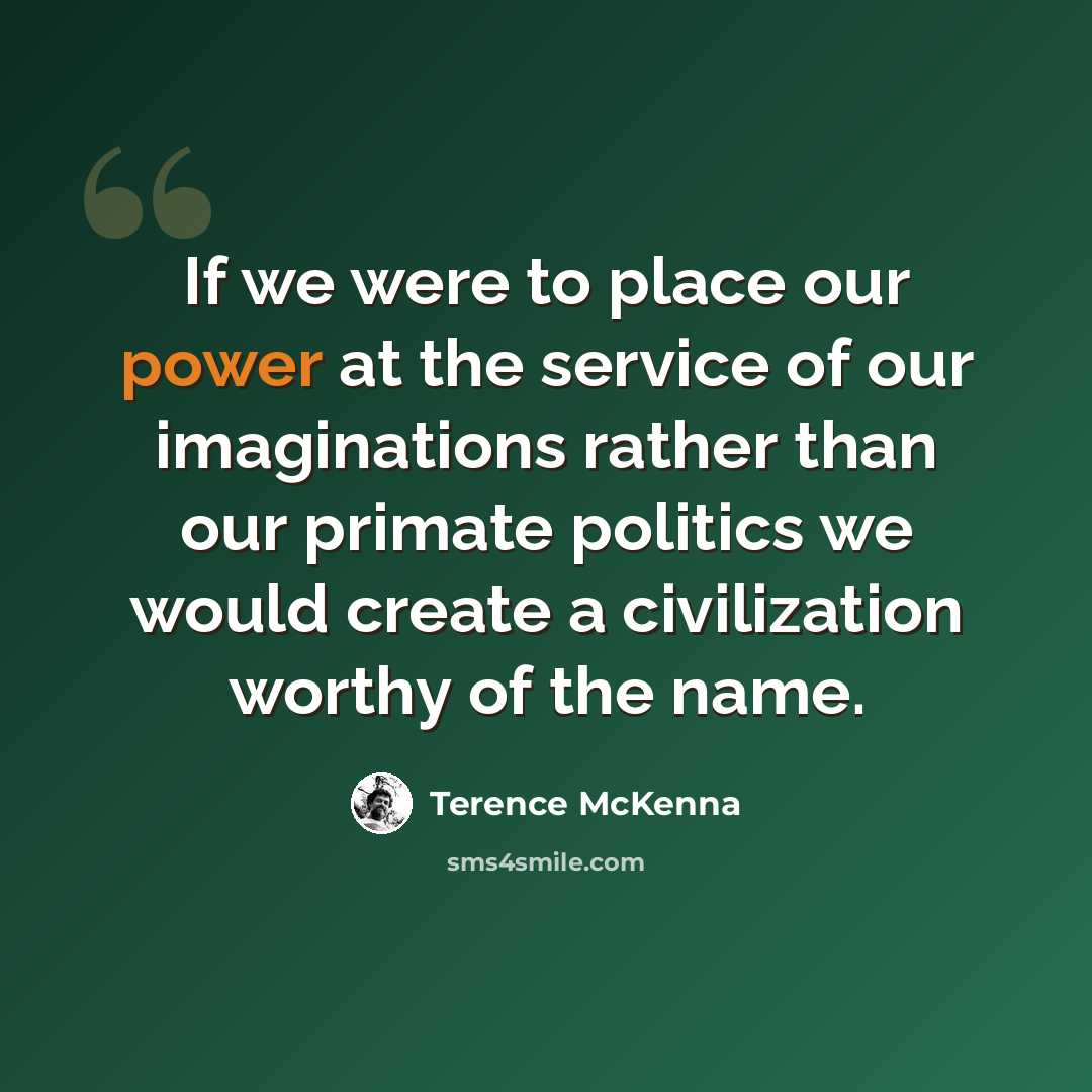 “If we were to place our power at the service of our imaginations rather than our primate politics we would create a civilization worthy of the name.” quote by Terence McKenna